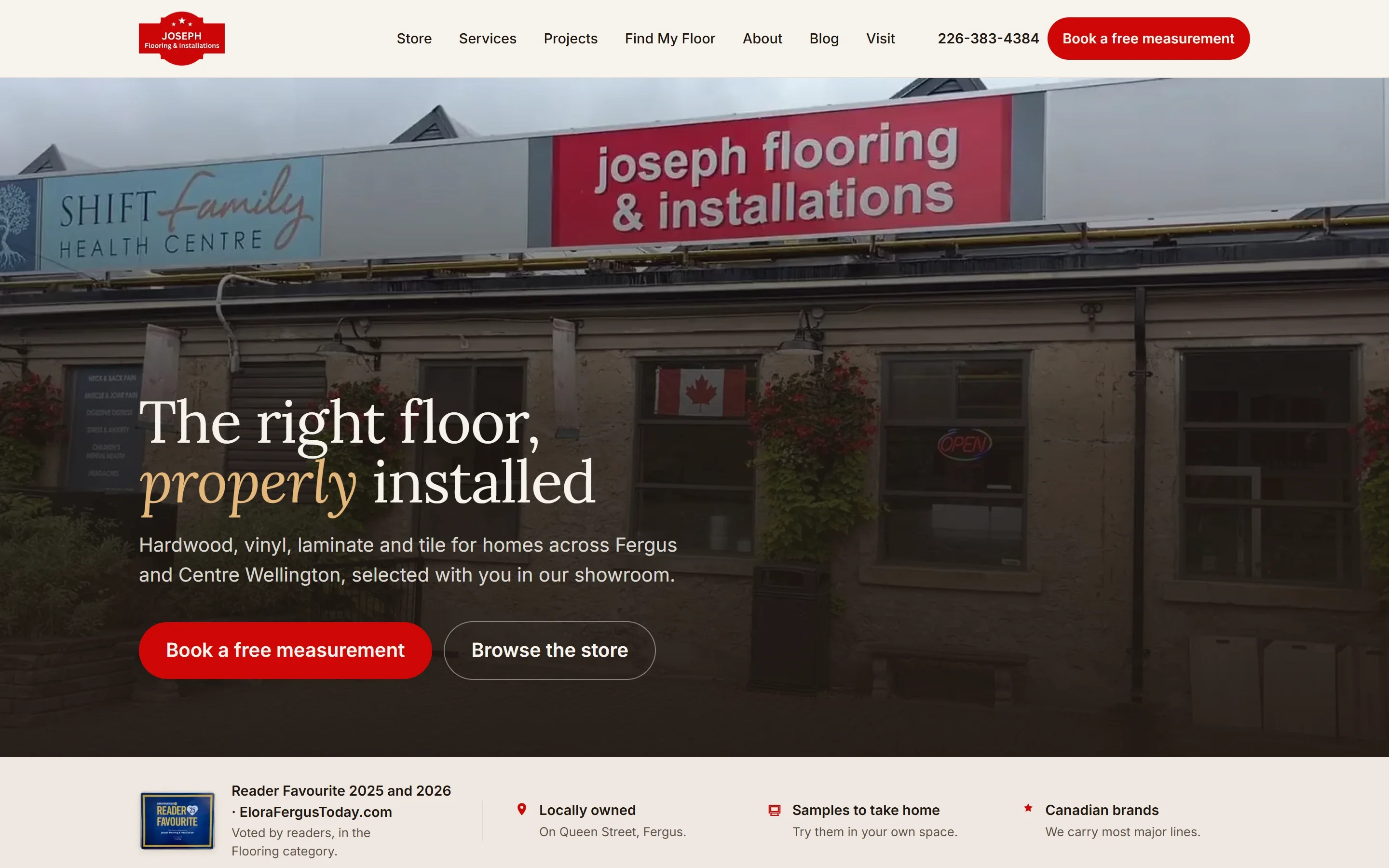 The Joseph Flooring and Installation home page on a desktop