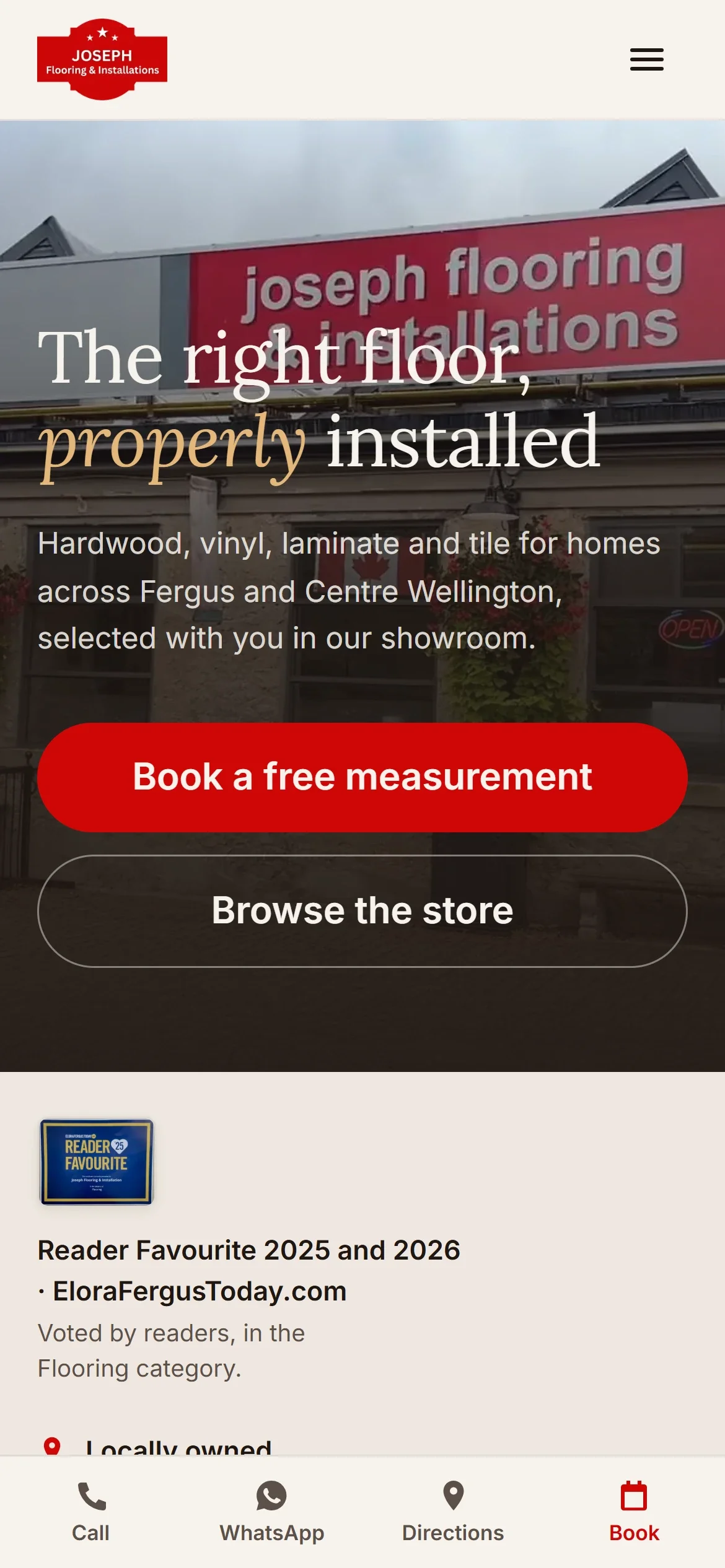The Joseph Flooring and Installation home page on a phone