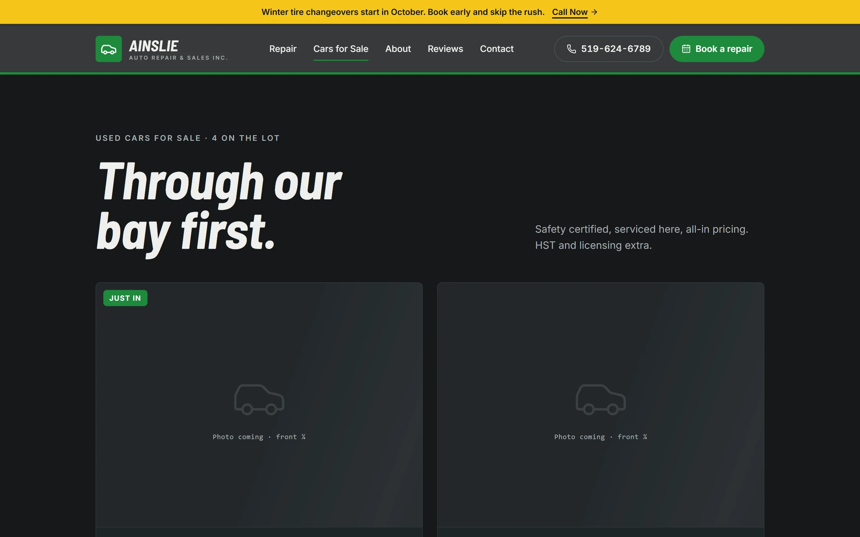 The lot, Ainslie Auto Repair & Sales, on a desktop
