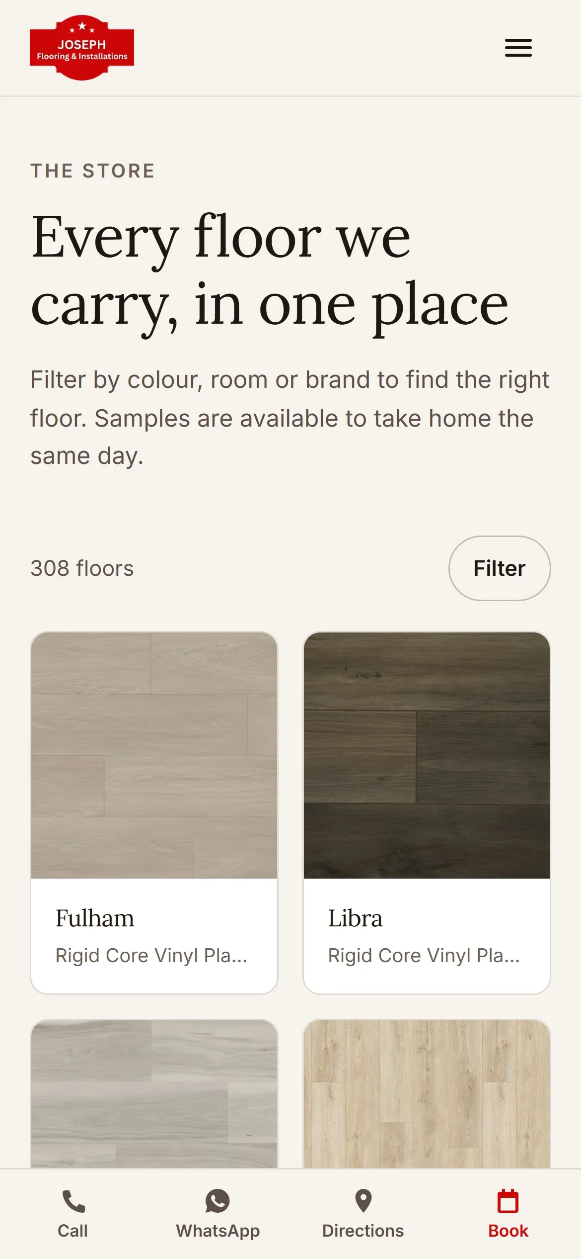 The store, Joseph Flooring and Installation, on a phone